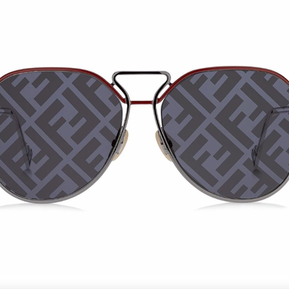 FENDI unisex Gray F Print Mirror Monogram Metal Sunglasses